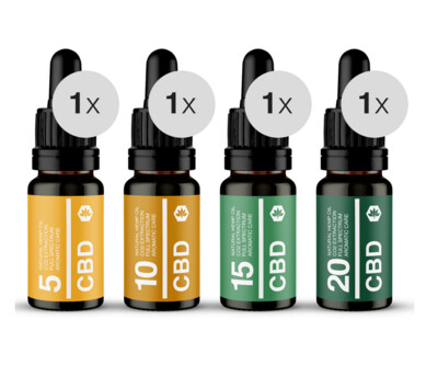 HM CBD-OIL BUNDLE 4 x CBD-Öle 5%/ 10%/ 15%/ 20% zum Schottenpreis