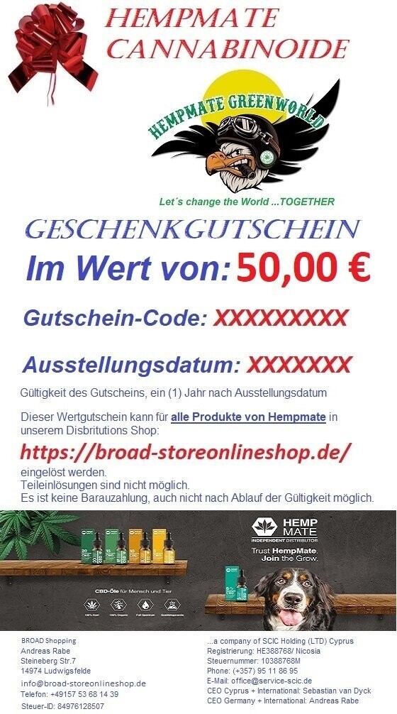 Value voucher Cannabinoide HempMate  50,00€