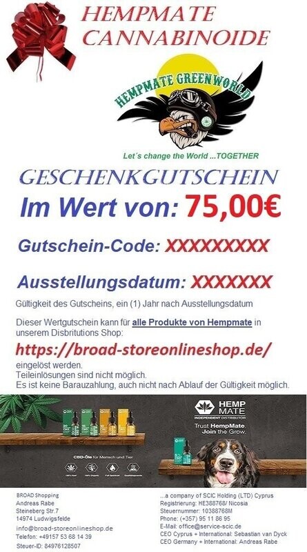 Value voucher Cannabinoide HempMate  75,00€