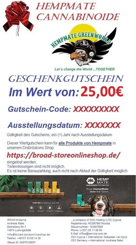 Value voucher Cannabinoide HempMate  25,00€