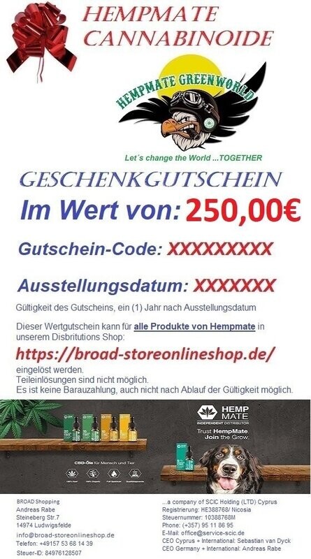 Value voucher Cannabinoide HempMate  250,00€