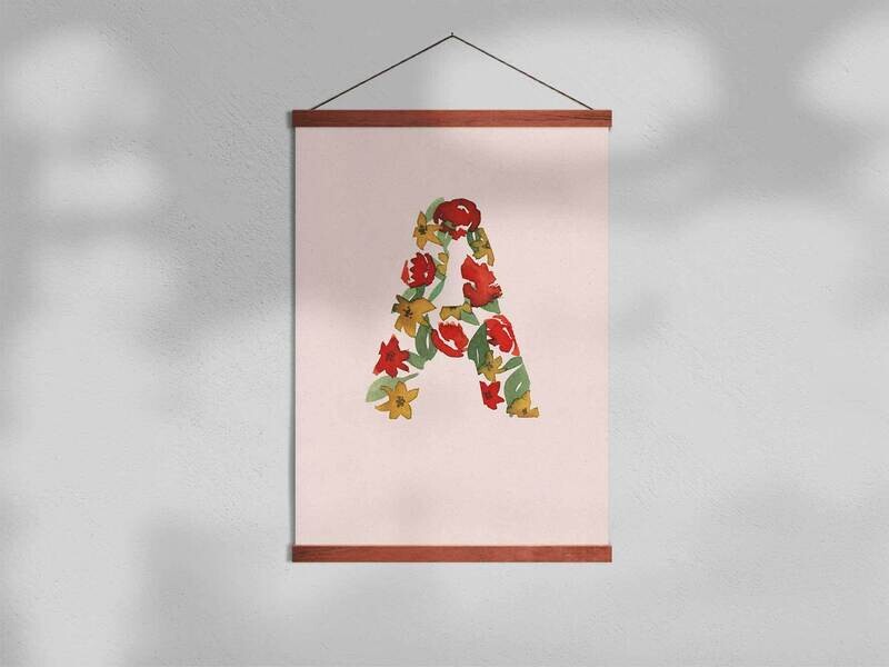 Poster - Aquarell-Blumen Buchstaben - Personalisierbar