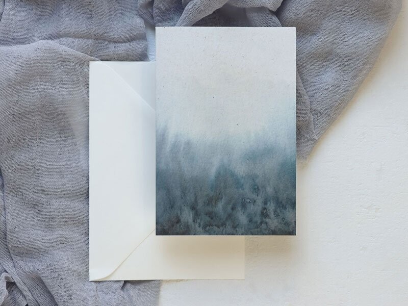Trauerkarte - blaues Aquarell - blanko