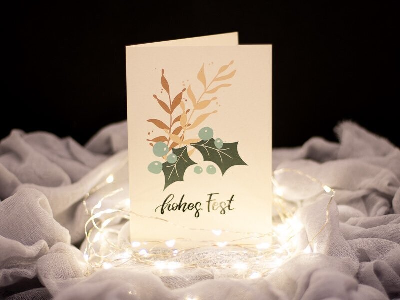 Weihnachtskarte - "Frohes Fest" - Stechpalme