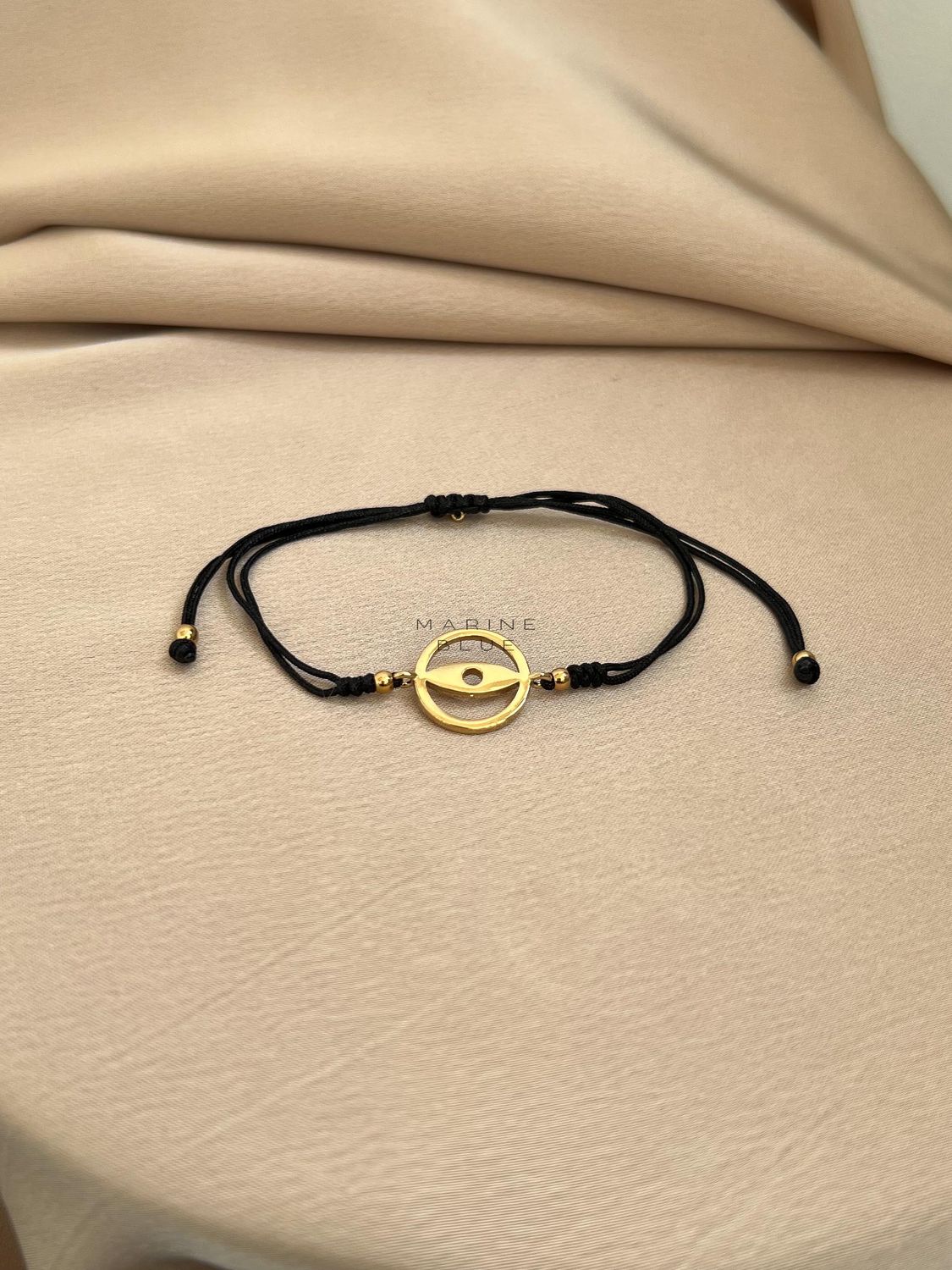 Edge Illusion Handmade Bracelet - Geometric Eye Charm Bracelet, Color: Nocturnal Black, Plating: Gold