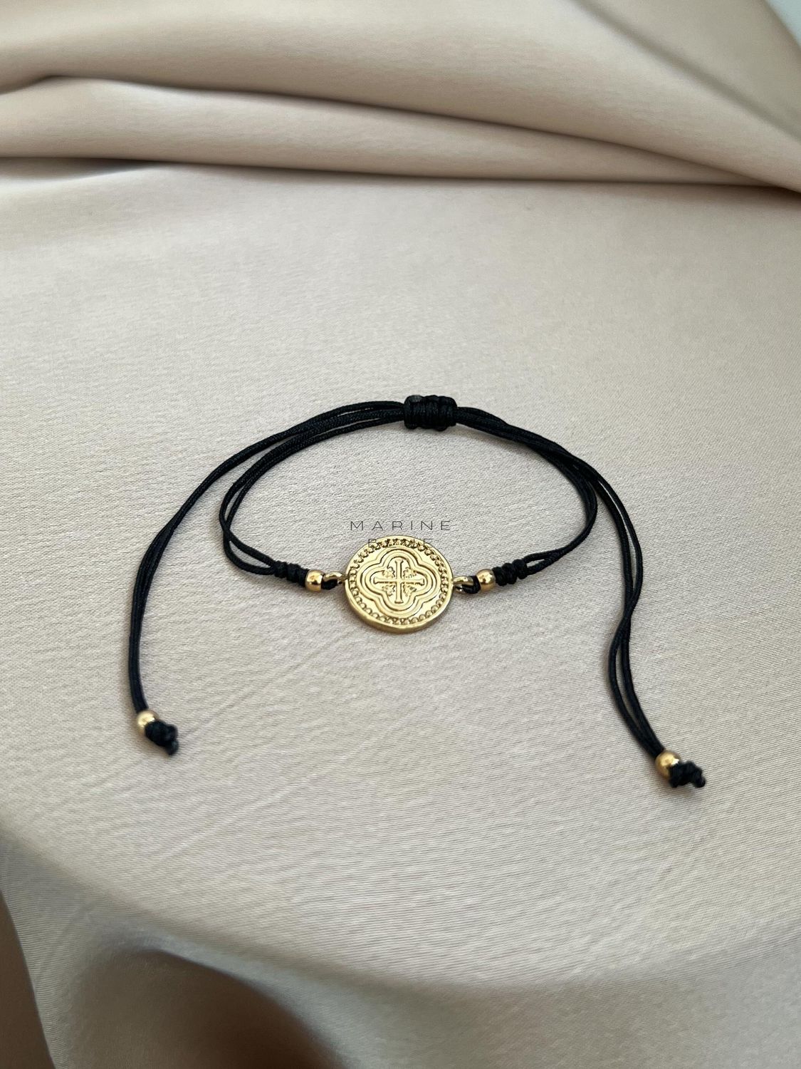 Edge Wish Handmade Bracelet - Coin Charm Bracelet, Color: Nocturnal Black, Plating: Gold