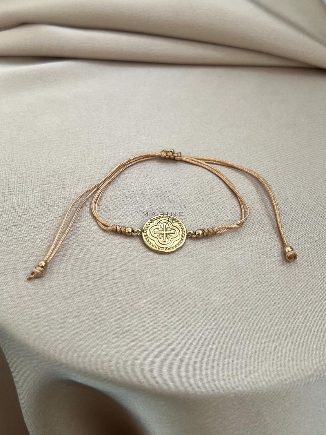 Edge Wish Handmade Bracelet - Coin Charm Bracelet, Color: Hazel, Plating: Gold