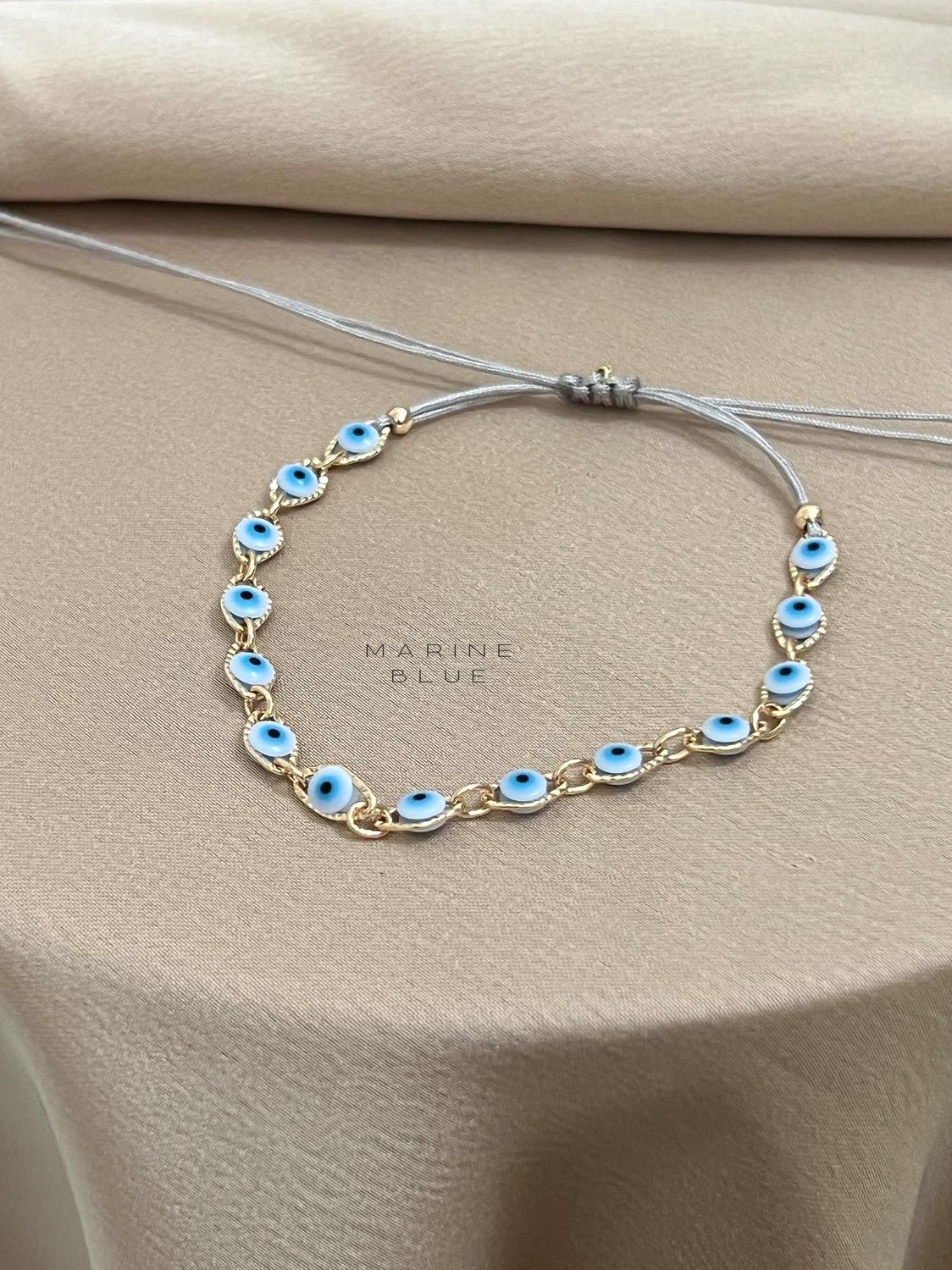 14 Steps Evil Eye Charm Bracelet - Handmade Bracelet, Color: Misty Moon