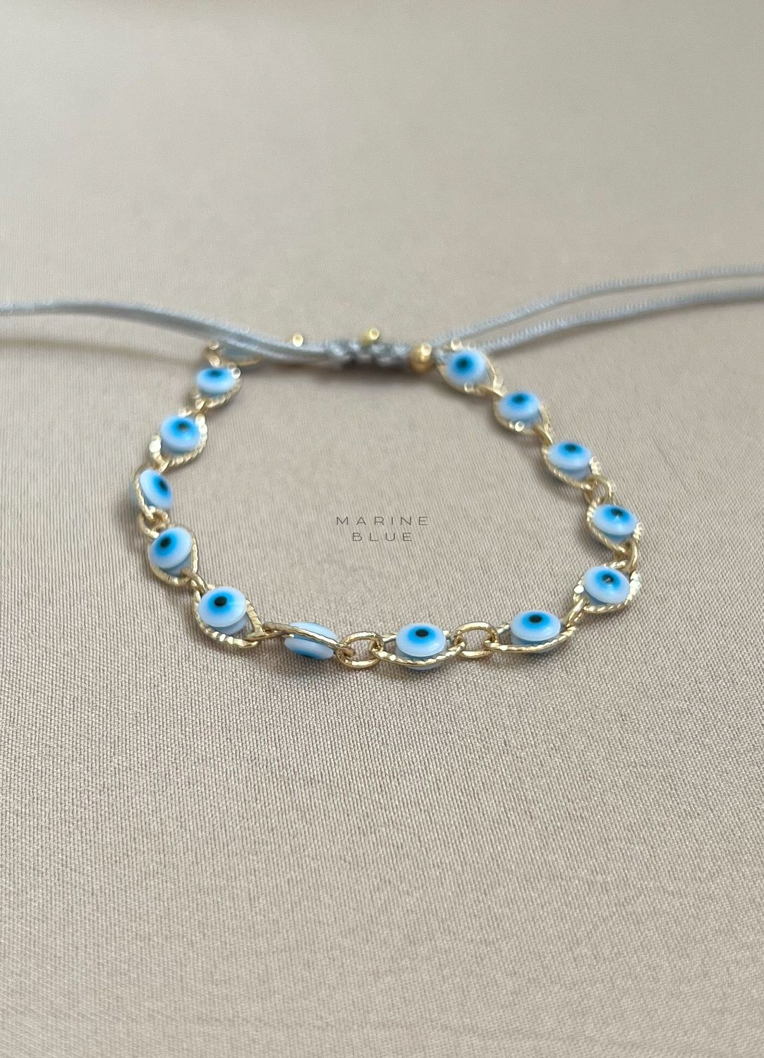 14 Steps Evil Eye Charm Bracelet - Handmade Bracelet, Color: Misty Moon