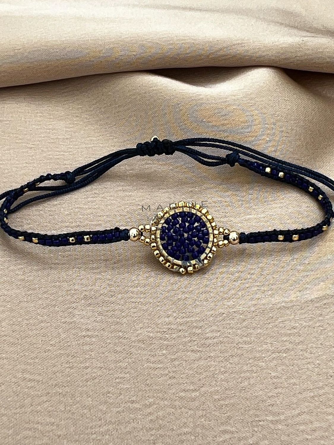 Sunflower Handmade Bracelet - Beaded Bracelet, Color: Navy Daisy