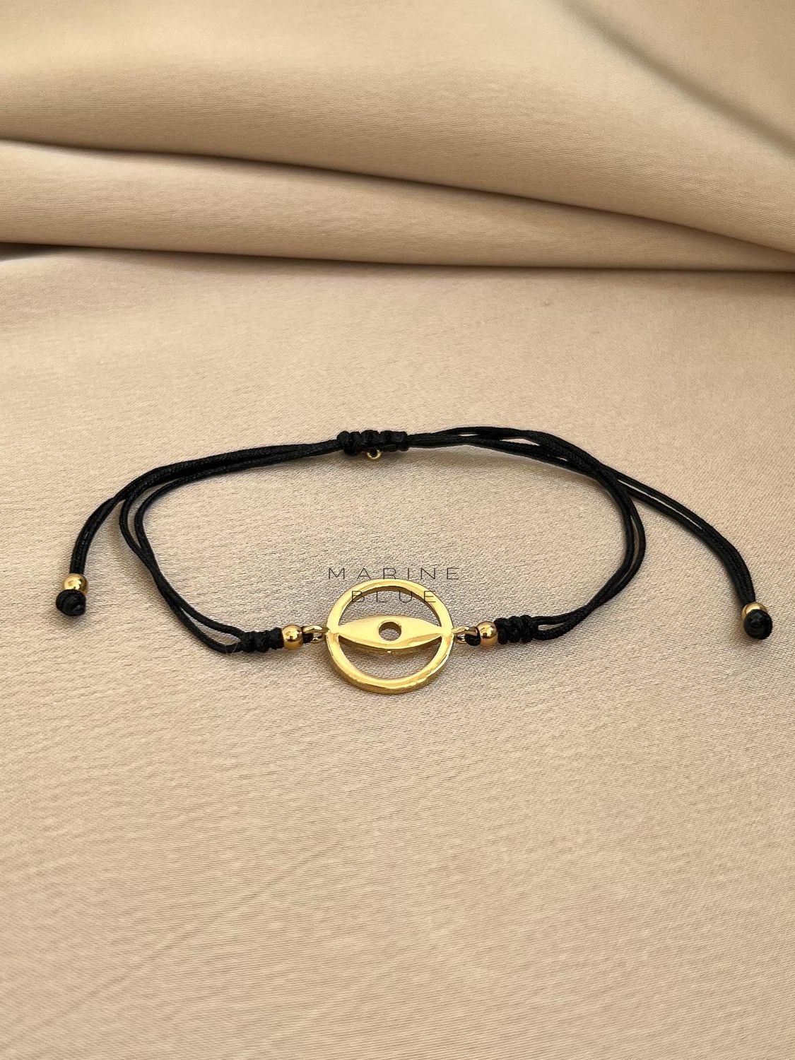 Edge Illusion Handmade Bracelet - Geometric Eye Charm Bracelet, Color: Nocturnal Black, Plating: Gold