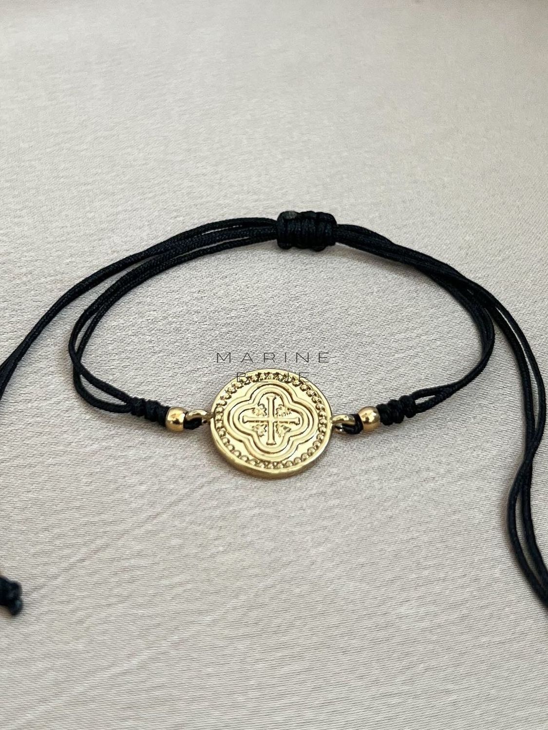 Edge Wish Handmade Bracelet - Coin Charm Bracelet, Color: Nocturnal Black, Plating: Gold
