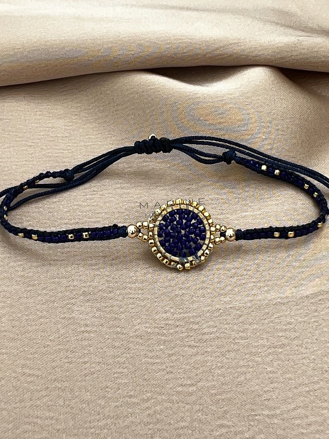 Sunflower Handmade Bracelet - Beaded Bracelet, Color: Navy Daisy