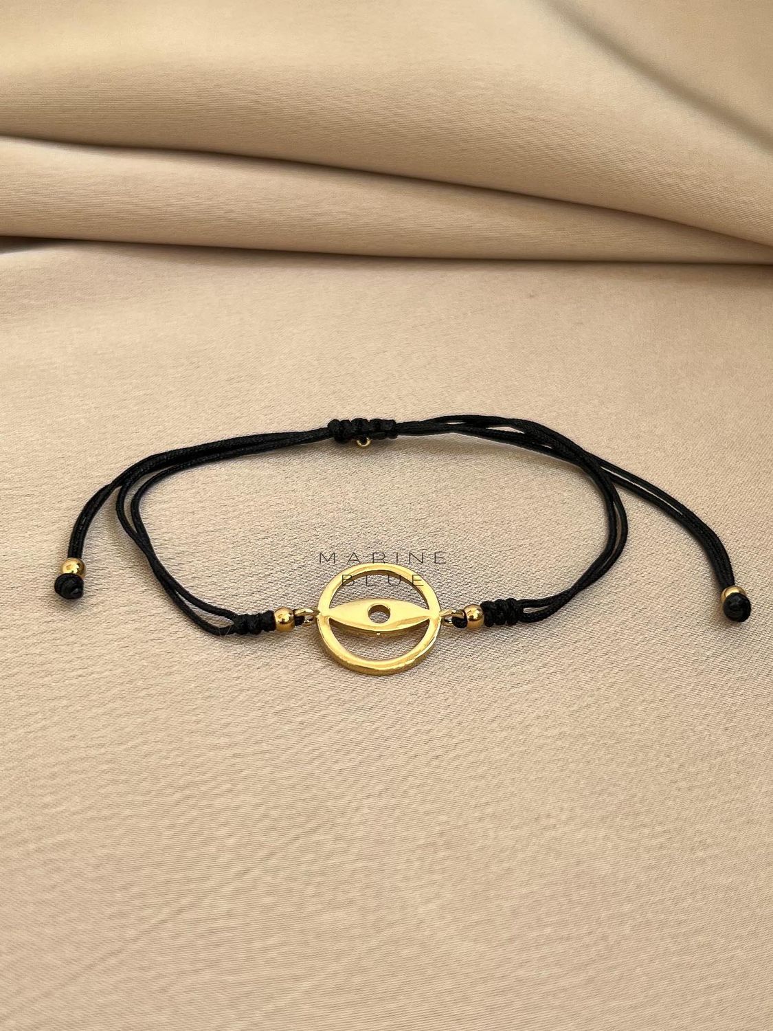 Edge Illusion Handmade Bracelet - Geometric Eye Charm Bracelet, Color: Nocturnal Black, Plating: Gold