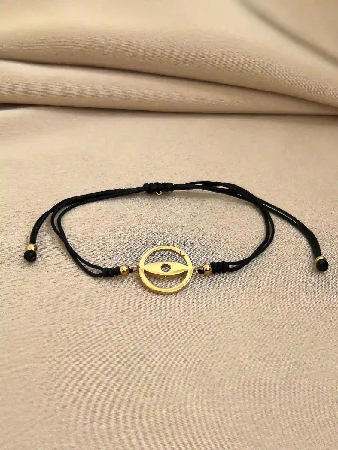 Edge Illusion Handmade Bracelet - Geometric Eye Charm Bracelet, Color: Nocturnal Black, Plating: Gold