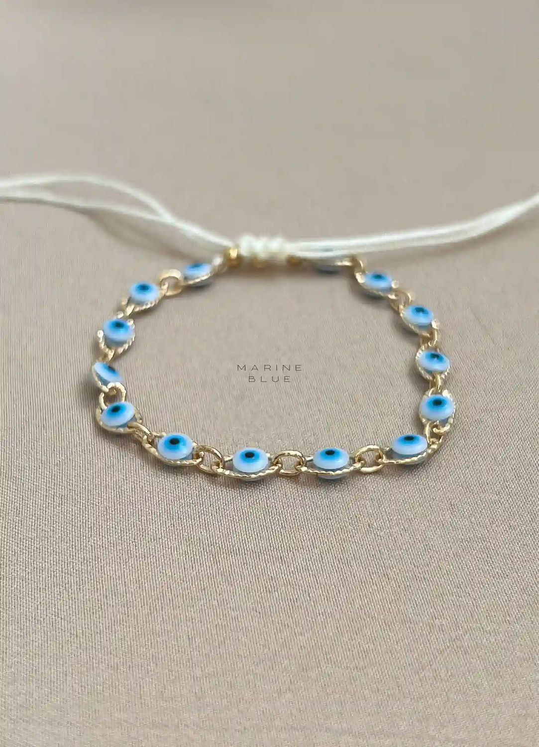 14 Steps Evil Eye Charm Bracelet - Handmade Anklet, Color: White Noise