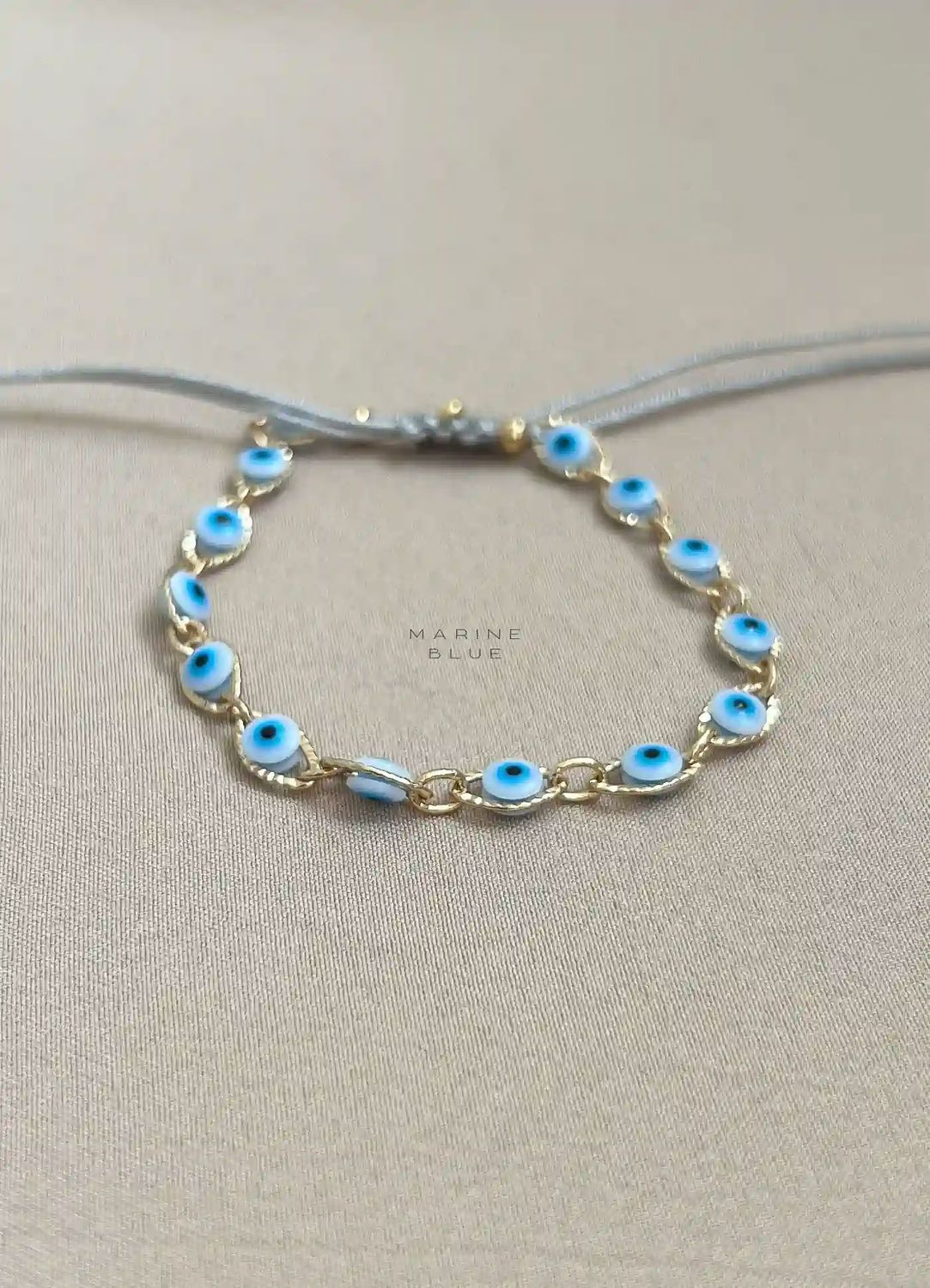 14 Steps Evil Eye Charm Bracelet - Handmade Anklet, Color: Misty Moon