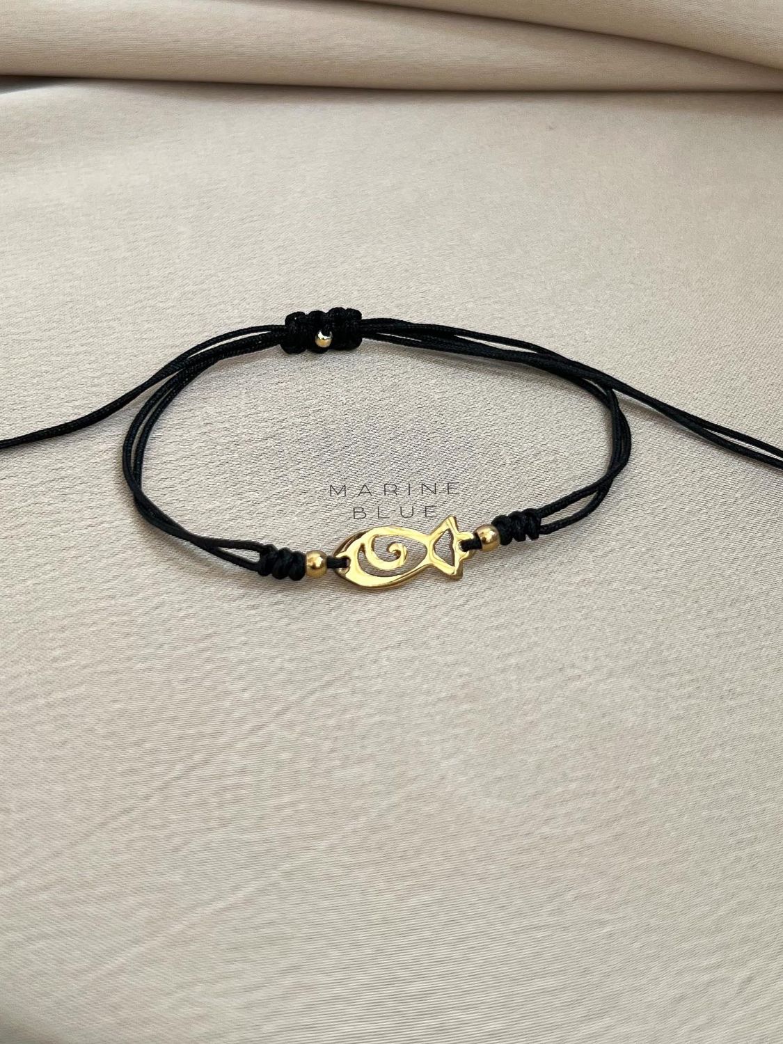 Edge Sakana Handmade Bracelet - Fish Charm Bracelet, Color: Nocturnal Black, Plating: Gold