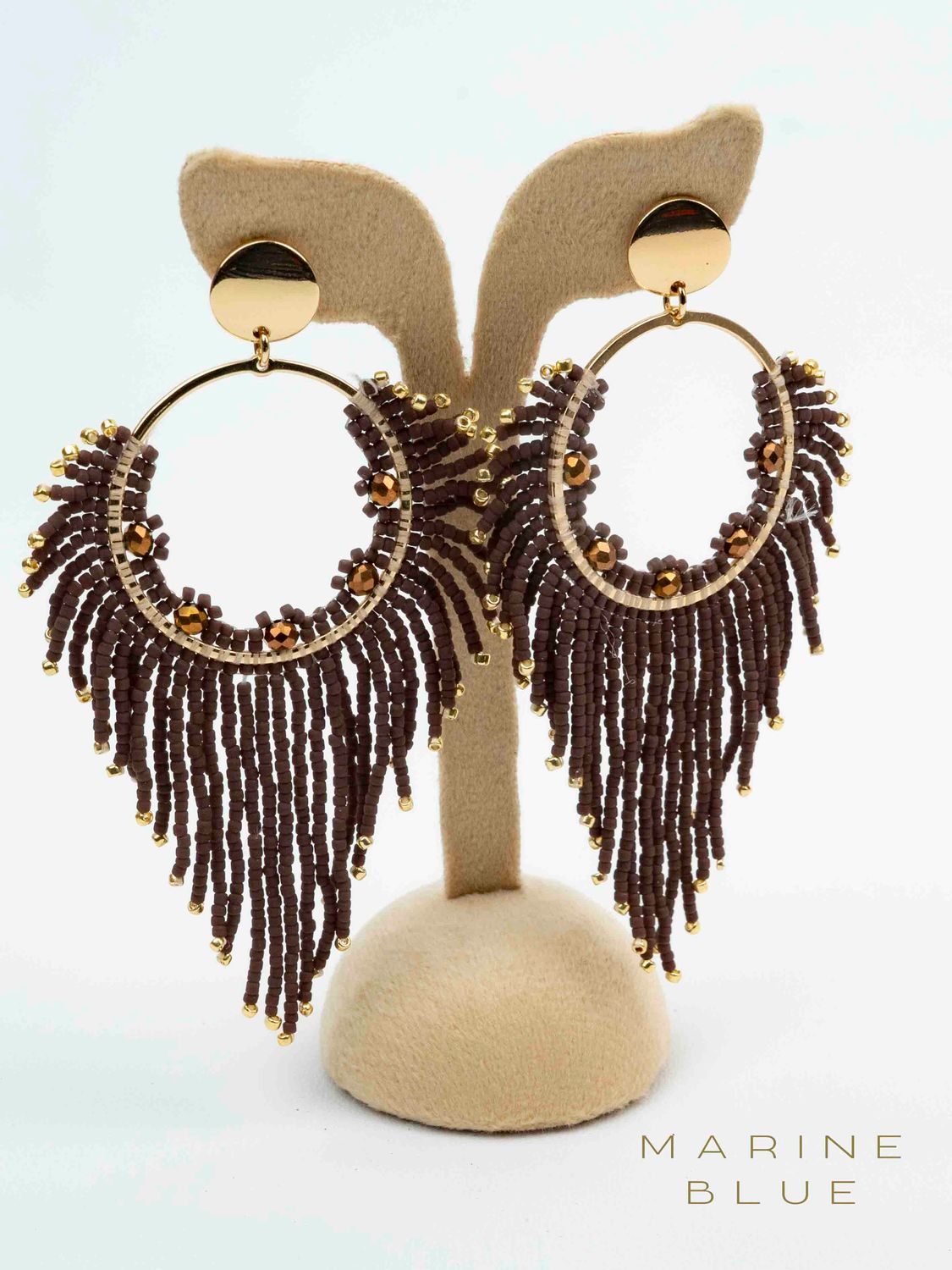 Solo Peacock Beaded Earrings - Stainless Steel Earrings, Color: Cinnamon Latte
