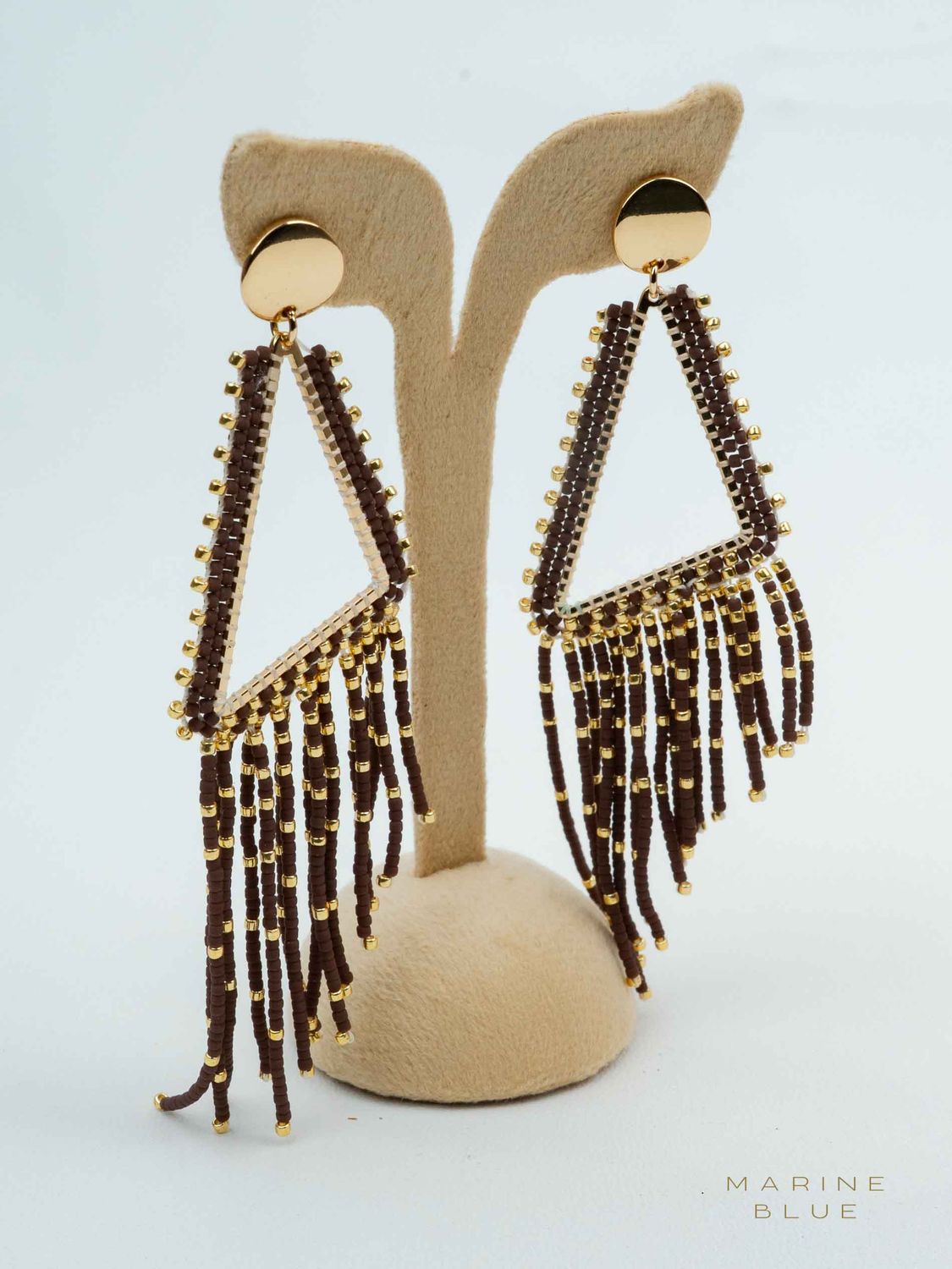 Solo Delta Beaded Earrings - Stainless Steel Earrings, Color: Cinnamon Latte