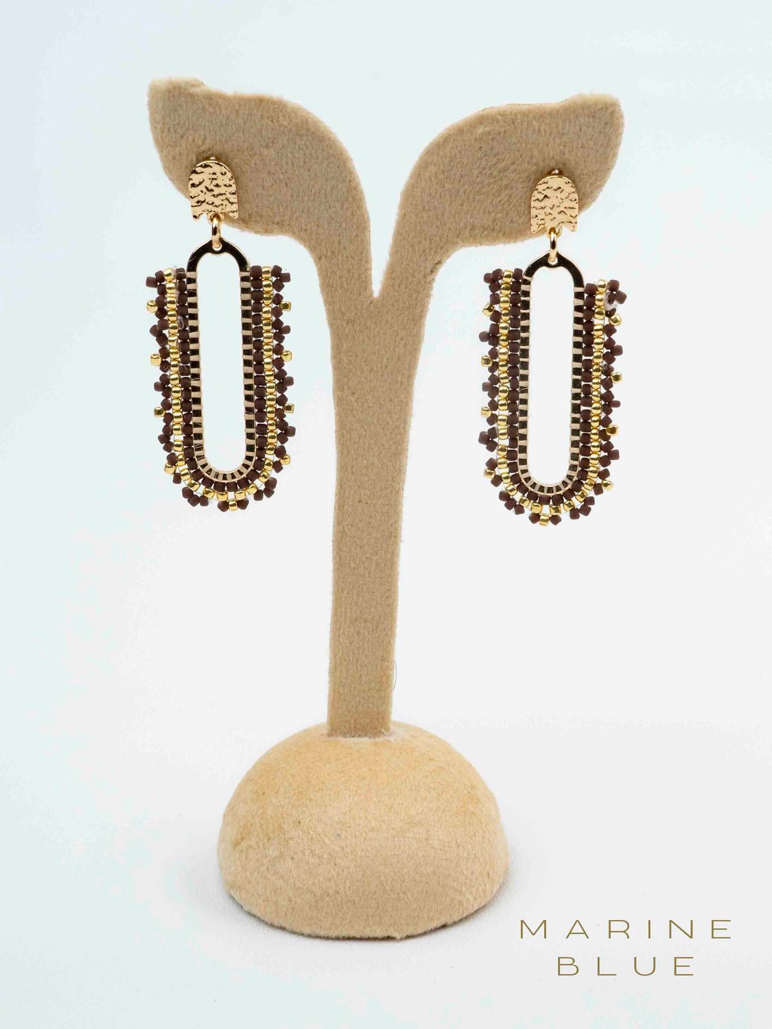 Solo Capsule Beaded Earrings - Stainless Steel Earrings, Color: Cinnamon Latte