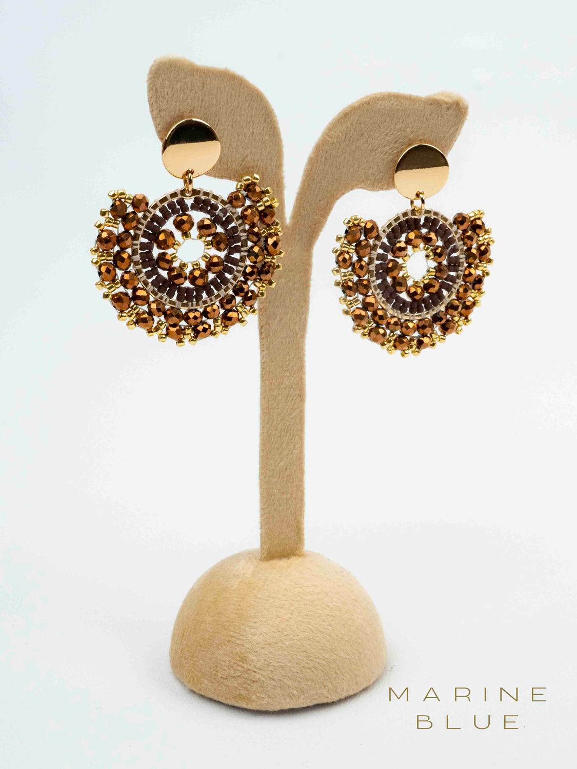 Solo Scallop Beaded Earrings - Stainless Steel Earrings, Color: Cinnamon Latte