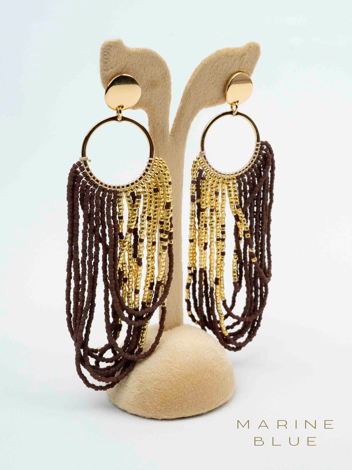 Solo Lasso Beaded Earrings - Stainless Steel Earrings, Color: Cinnamon Latte