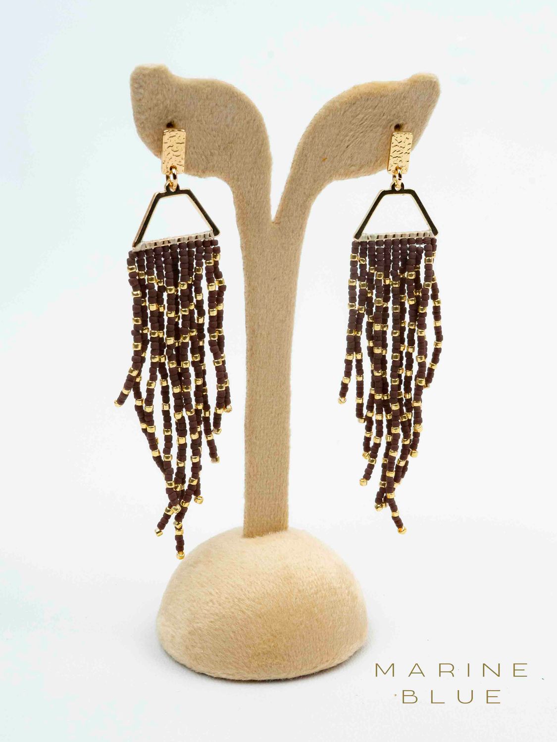 Solo Veil Beaded Earrings - Stainless Steel Earrings, Color: Cinnamon Latte