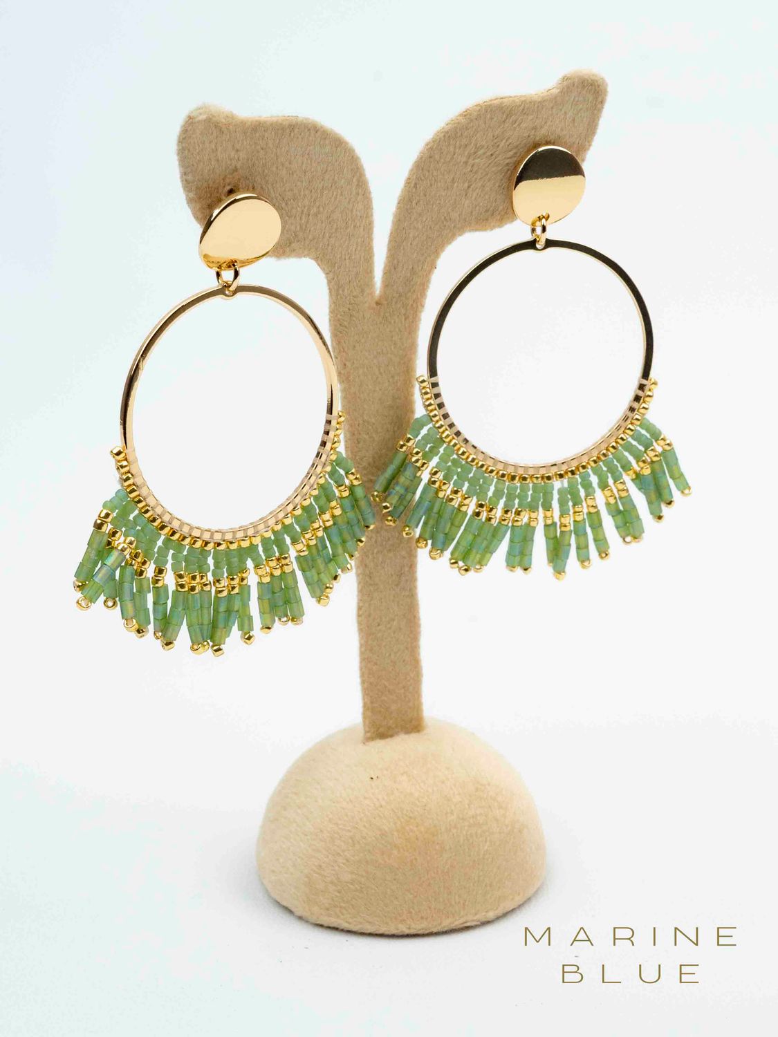 Solo Missing Beaded Earrings - Stainless Steel Earrings, Color: Emerald Bees