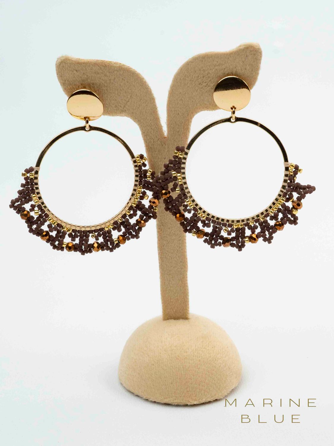 Solo Lace Beaded Earrings - Stainless Steel Earrings, Color: Cinnamon Latte