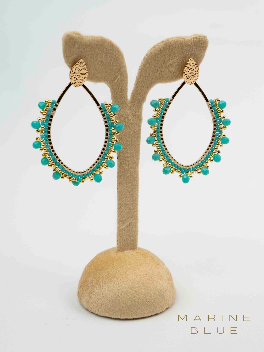 Solo Teardrop Beaded Earrings - Stainless Steel Earrings, Color: Arctic Rust