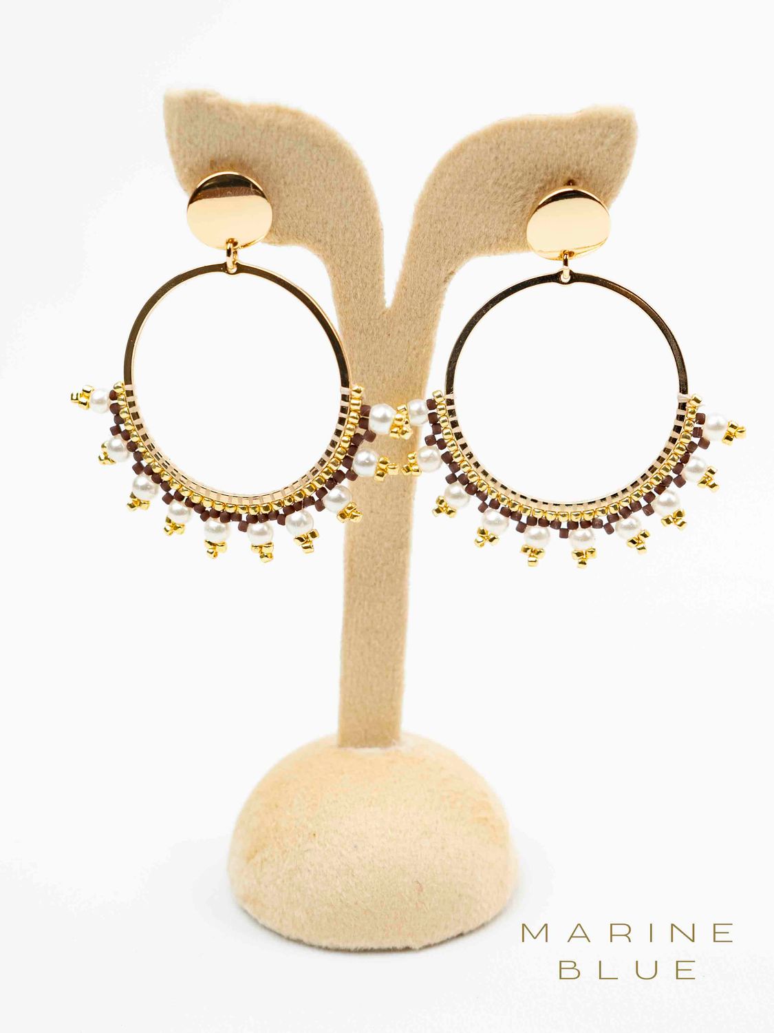 Solo Dewdrop Beaded Earrings - Stainless Steel Earrings, Color: Cinnamon Latte