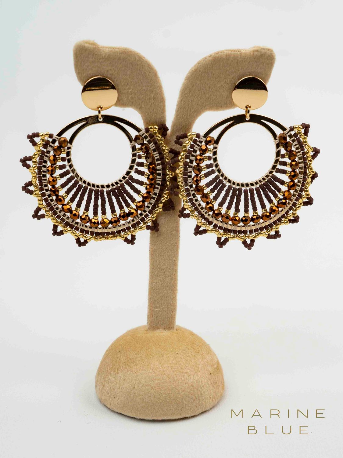 Solo Marigold Beaded Earrings - Stainless Steel Earrings, Color: Cinnamon Latte