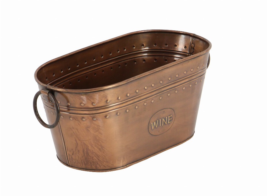 Metal Wine Cooler with Ring Handle and Studded Nail Accents, Bronze
