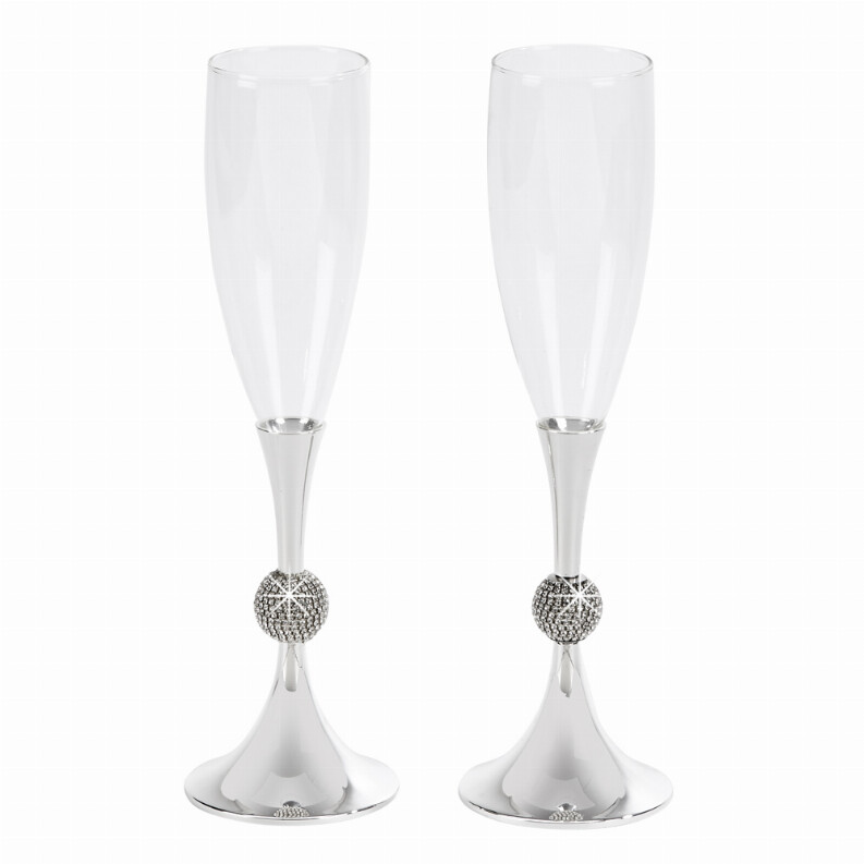 Crystal Ball Toasting Flutes, Nickel Plated 9.875&quot;