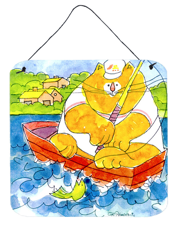 Big Orange Cat Fishing Wall or Door Hanging Prints