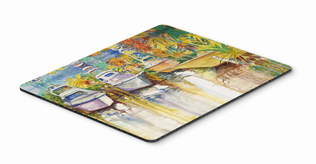 Blue Heron and Deep Sea Fishing Boats Mouse Pad, Hot Pad or Trivet