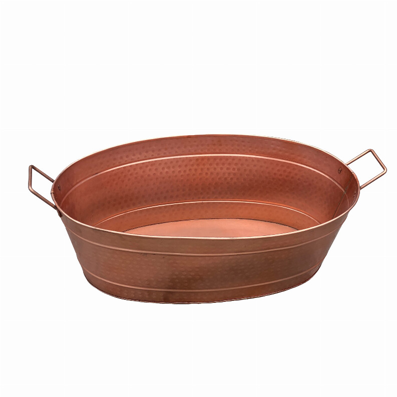 Oval Shape Hammered texture Metal Tub with 2 Side Handles, Copper