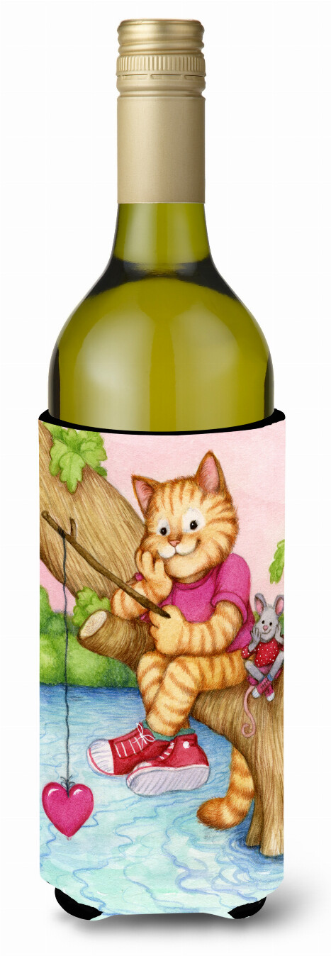 Valentine Cat Fishing For Love Wine Bottle Hugger