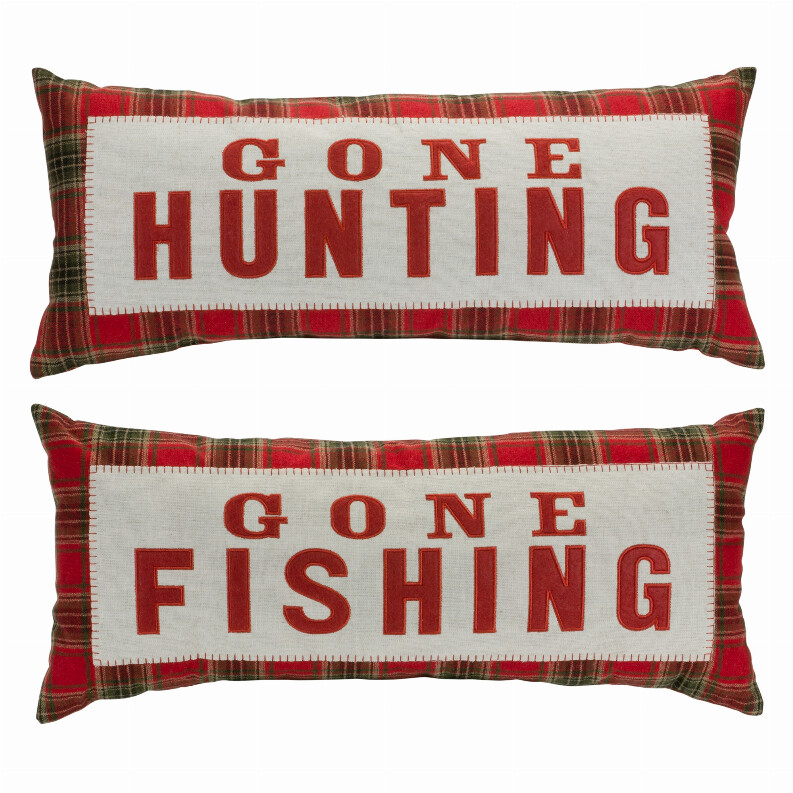 Gone Hunting and Fishing Pillow (Set of 2) 21.75&quot;L x 9&quot;H Polyester