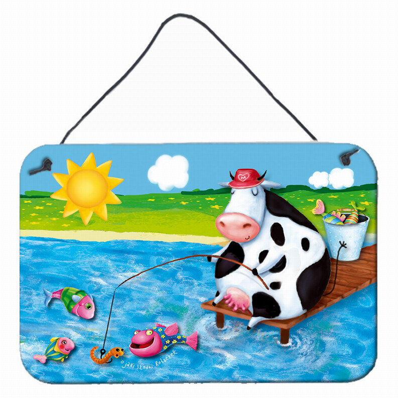 Cow Fishing off of a Pier Wall or Door Hanging Prints