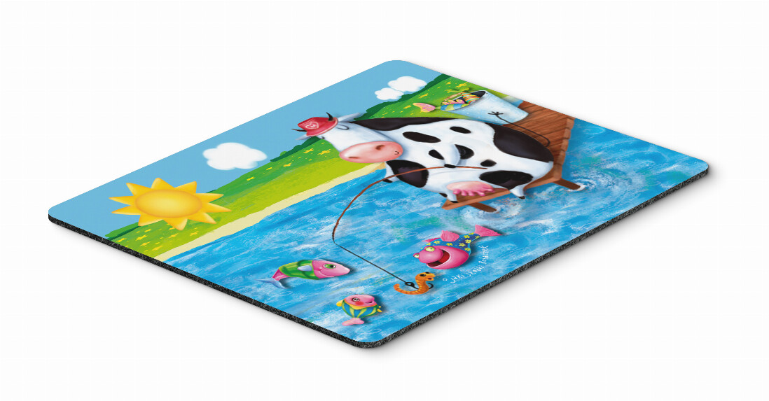 Cow Fishing off of a Pier Mouse Pad, Hot Pad or Trivet