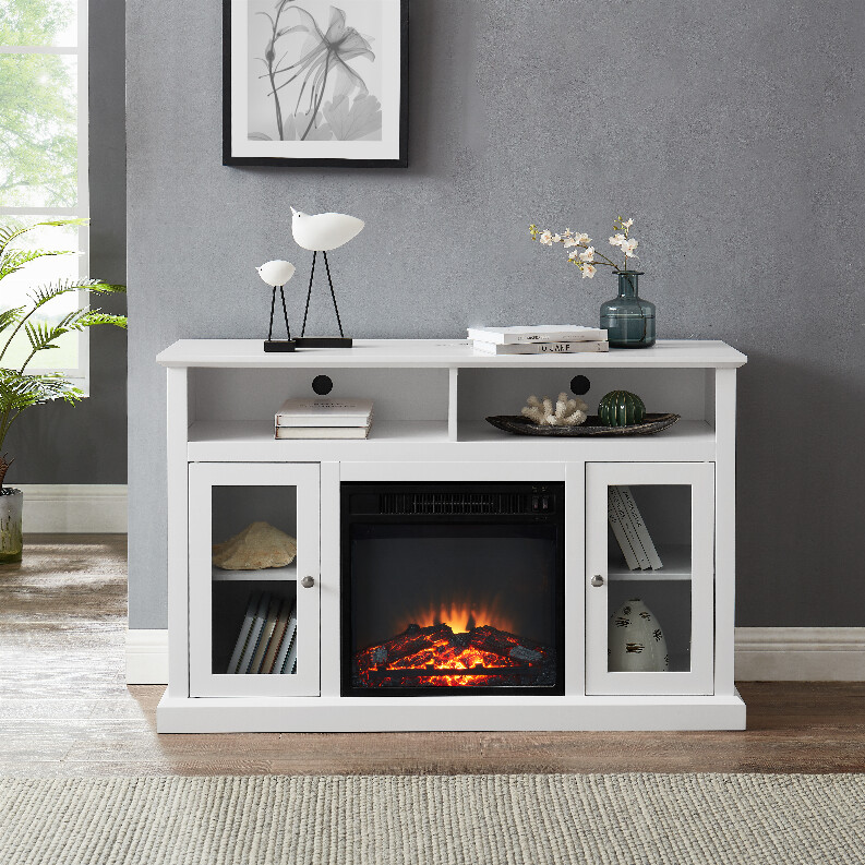 Modern Electric Fireplace TV Stand for TV&#39;s Up to 55&quot; Media Entertainment Center Console with Insert Fireplace and Adjustable Shelves, Storage Cabinet Chest for Living Room, White 