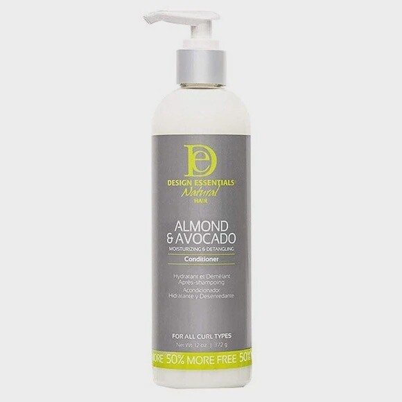 design essentials almond &amp; avocado moturizing &amp; detangling conditioner 334g
