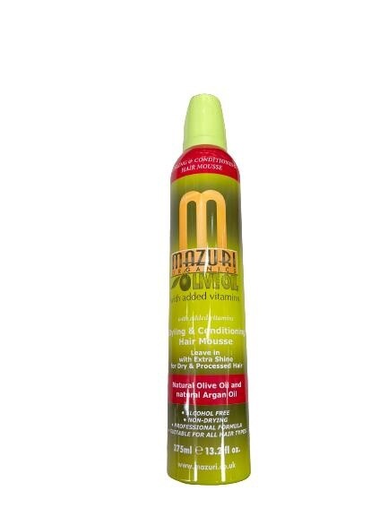 MAZURI OLIVE OIL STYLING AND CONDITIONING HAIR  MOUSSE 375ML