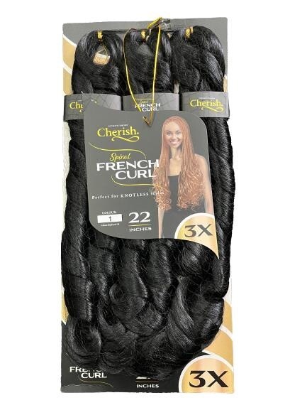 Cherish 3x Spiral French Curl Pre-Stretched 22&quot;, Colour: 1