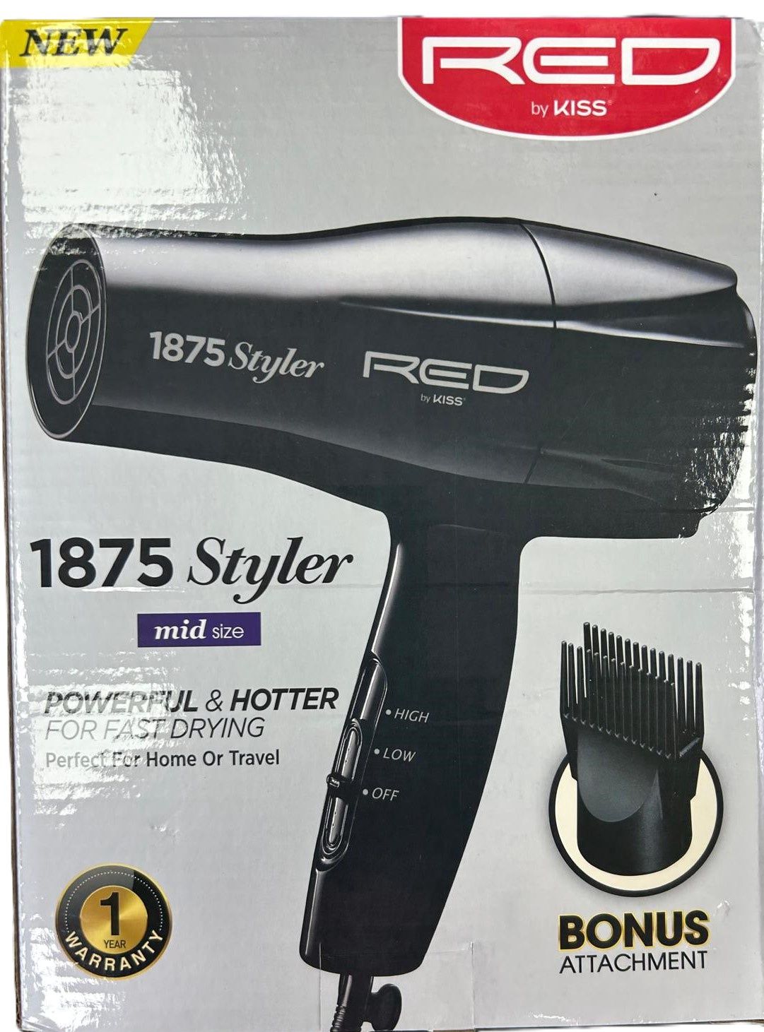RED BY KISS 1875 STYLER  MID SIZE  HAIR DRYER