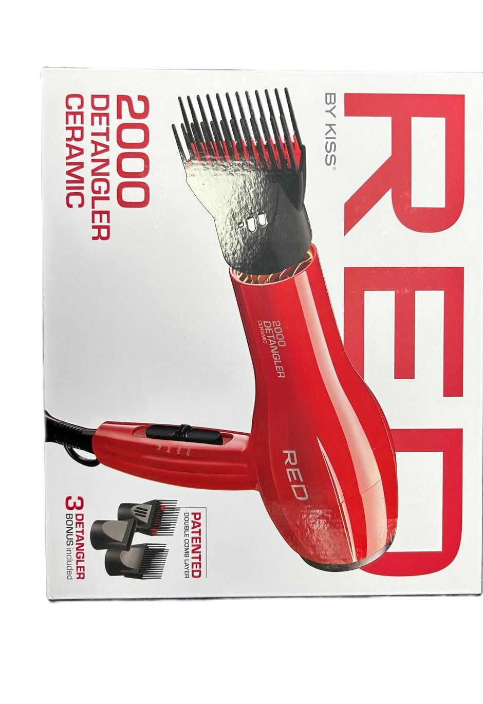 RED BY KISS 2000 Ceramic Ionic Hair Blow Dryer 2 Bonus Detangler Pik included
