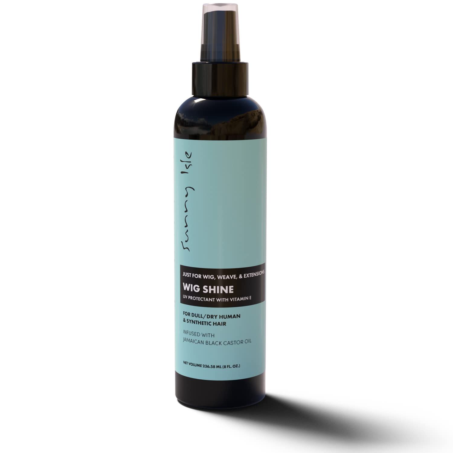 Sunny Isle Just for Wig, Weave, Braid, &amp; Extensions Wig Shine 8oz | For Synthetic &amp; Natural Hair | UV Protectant with Vitamin E, Jamaican Black Castor Oil | High Shine Finishing Spray