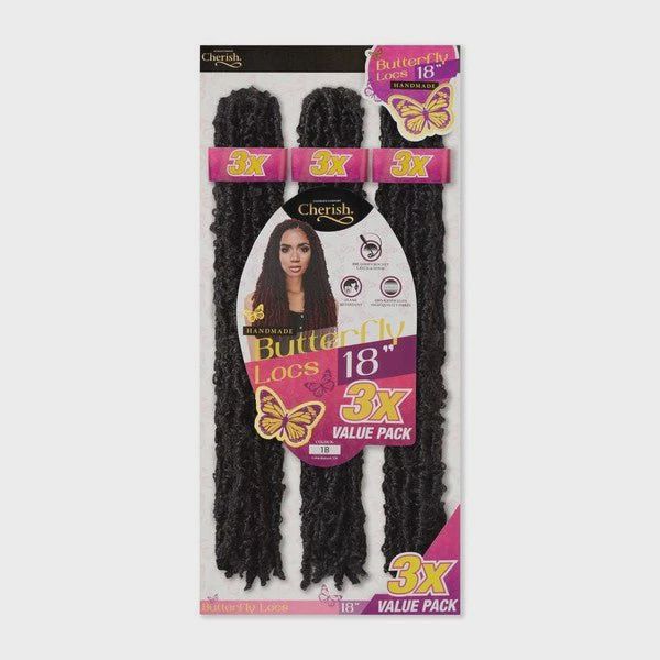 CHERISH 3X BUTTERFLY LOCS, Colour: 1B, Size: 18&quot;
